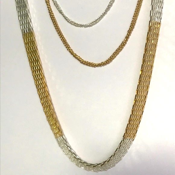 Jewelry - Bi-color Metal Wide Multi Chain Necklace Gold Silver NWOT